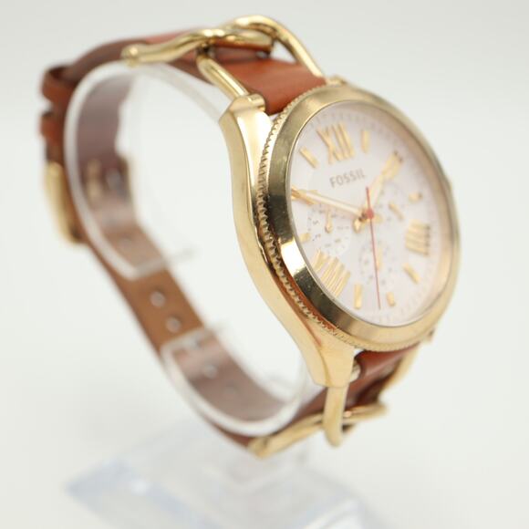 Fossil Cecile Womens Gold Tone Calendar 40mm Watch Brown Leather w New Battery - Picture 9 of 14